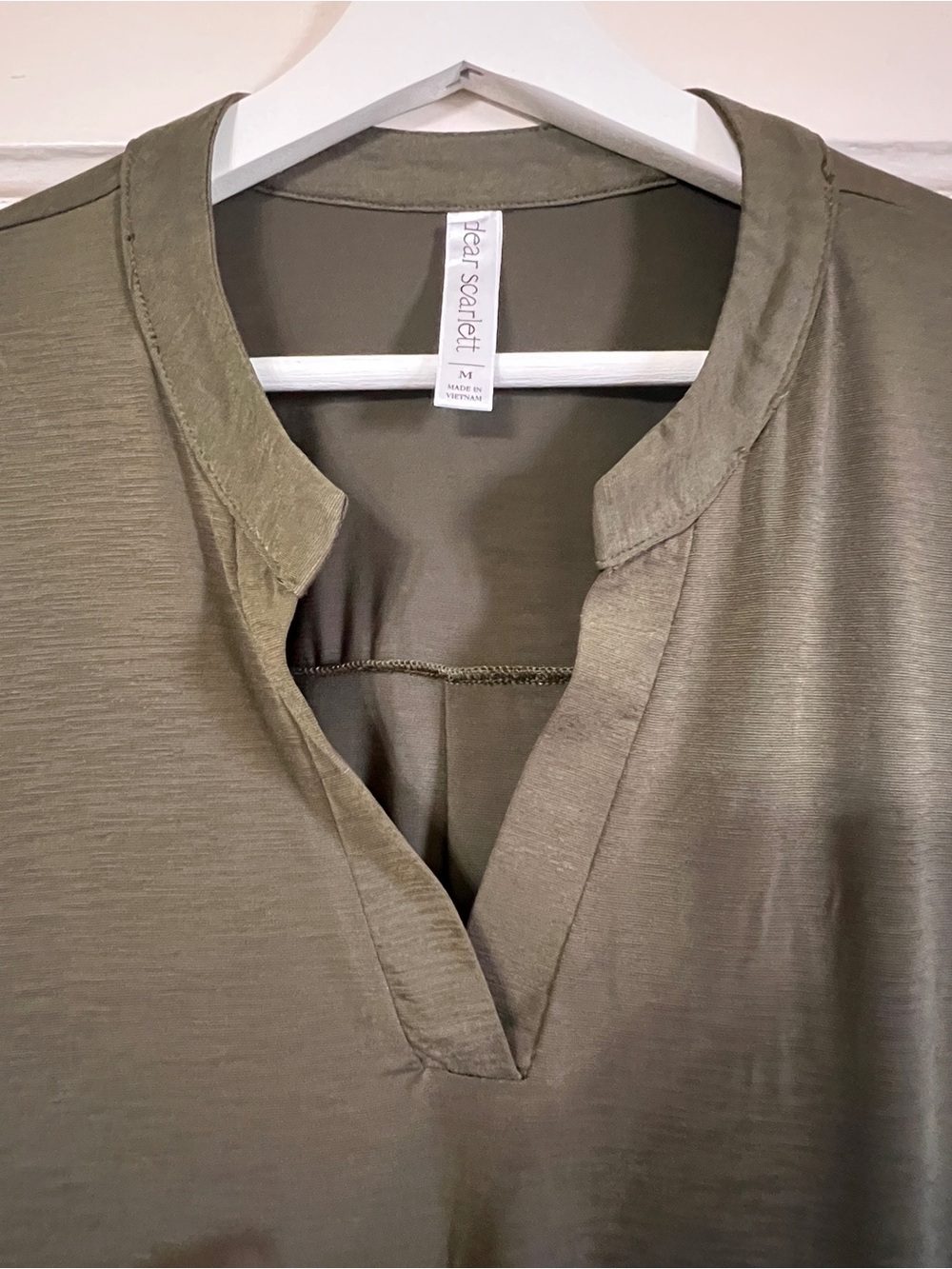 Classic V-Neck Long Sleeve Dress in Olive Green - Picture 4 of 8